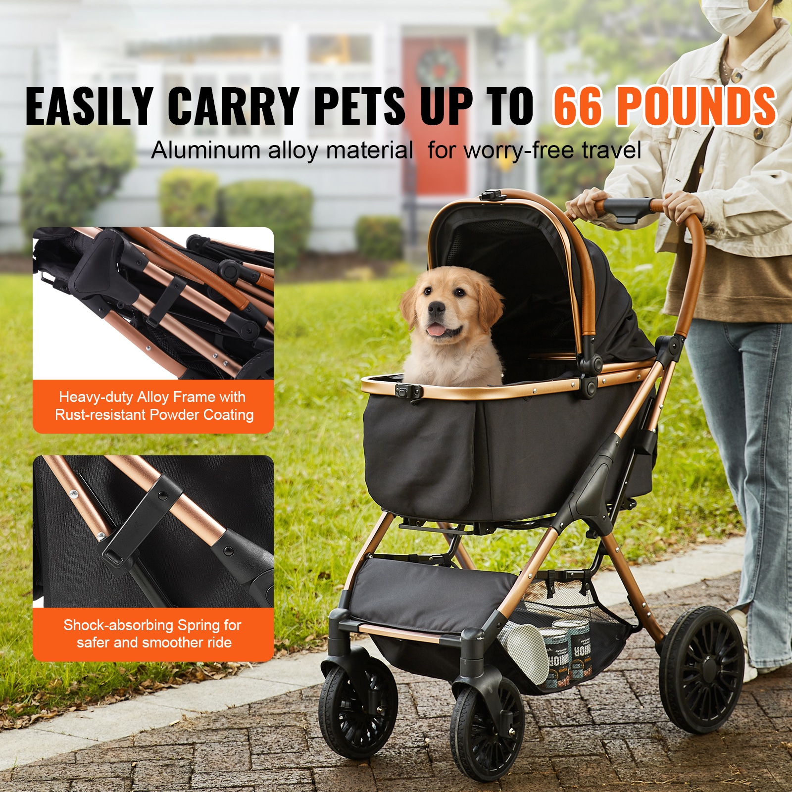 Pet Stroller For Dogs With Detachable Carrier And Storage Basket_voghion.com